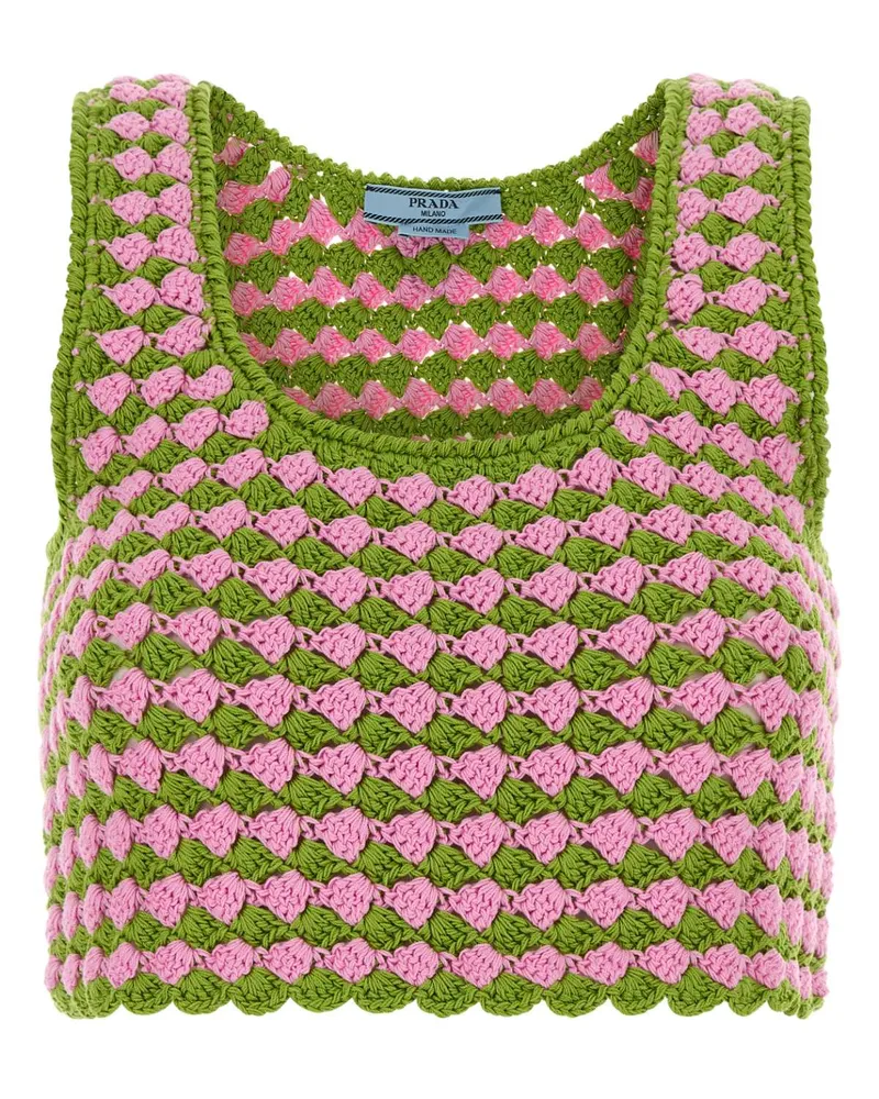 Prada Two-Tone Crochet Tank Top — Green Green