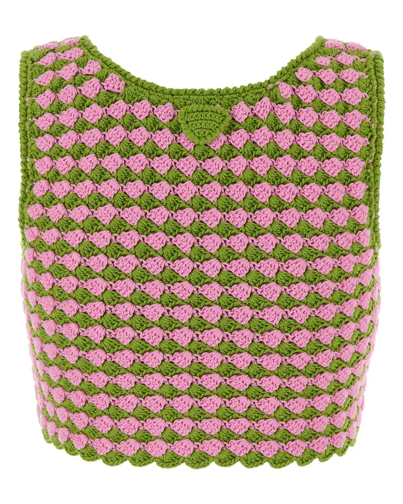 Prada Women's Two-Tone Crochet Tank Top Green Cotton Tops Green