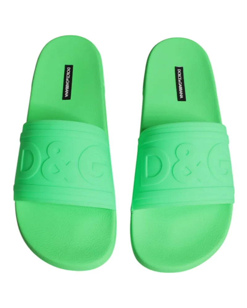 Dolce & Gabbana Men's Green Leather Slides Sandals Beachwear Shoes Calf Thermo Plastic Green