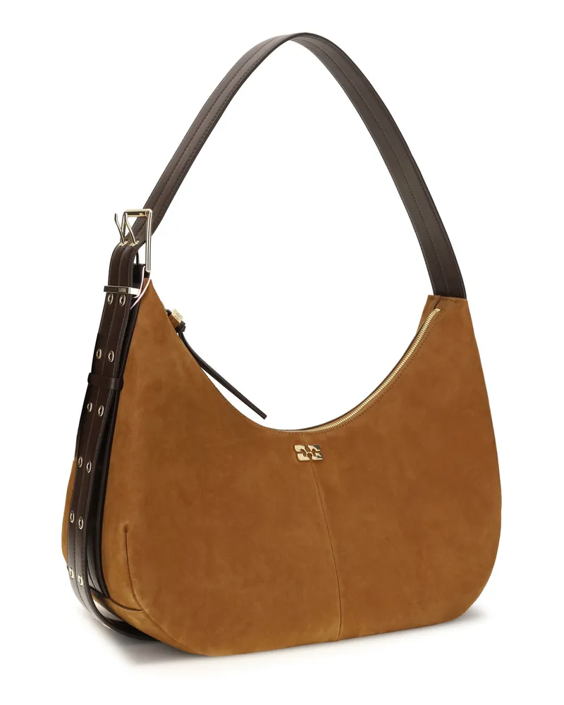 Ganni Vegan Suede Shoulder Bag — Brown Brown