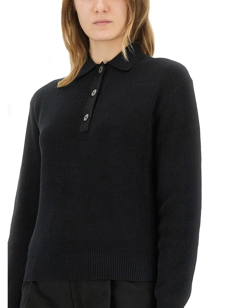 Studio Nicholson Knitted Cotton Polo Shirt — Black Black