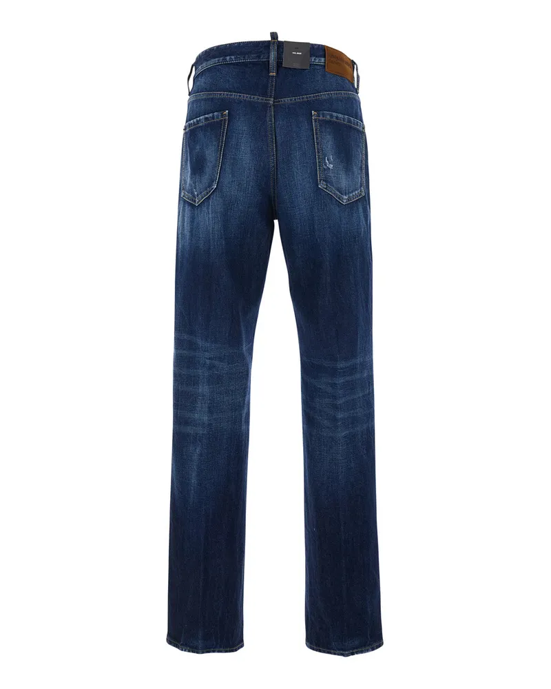 Dsquared2 Men's Blue Jeans With Logo Patch Denim Blue
