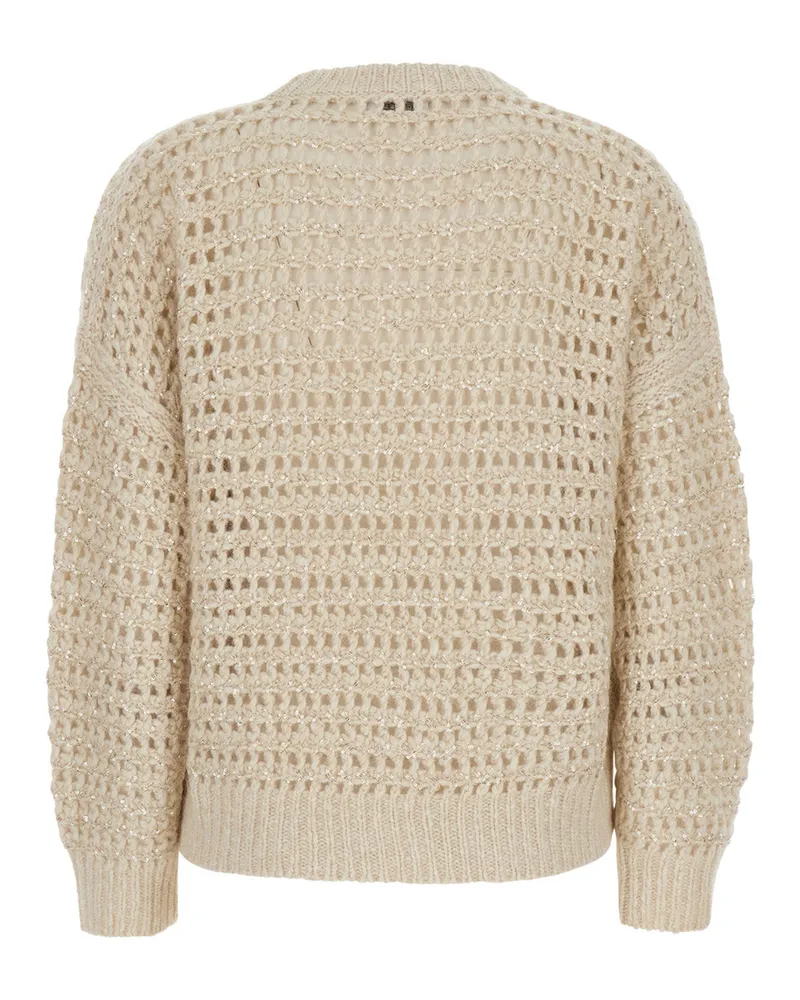 Brunello Cucinelli Women's Crew Neck Sweater White Wool-Cashmere Blend Lamb Wool Tops Top White