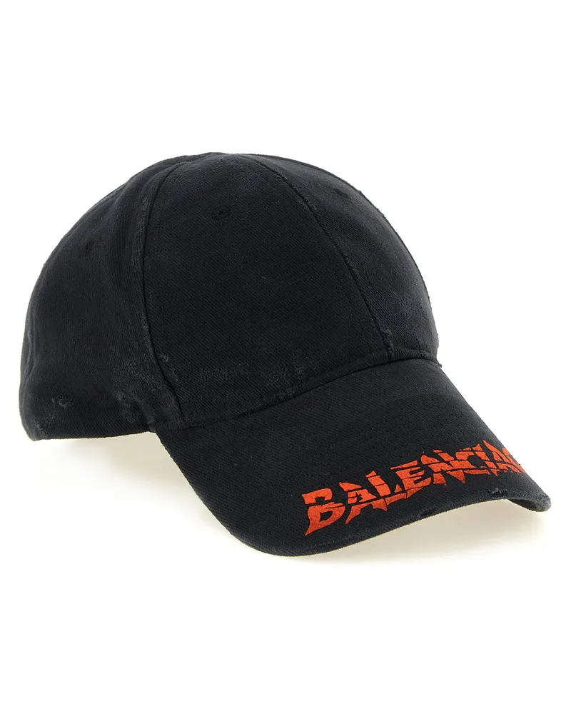 Balenciaga Distressed Logo Baseball Cap Baseball Cap — Black Black
