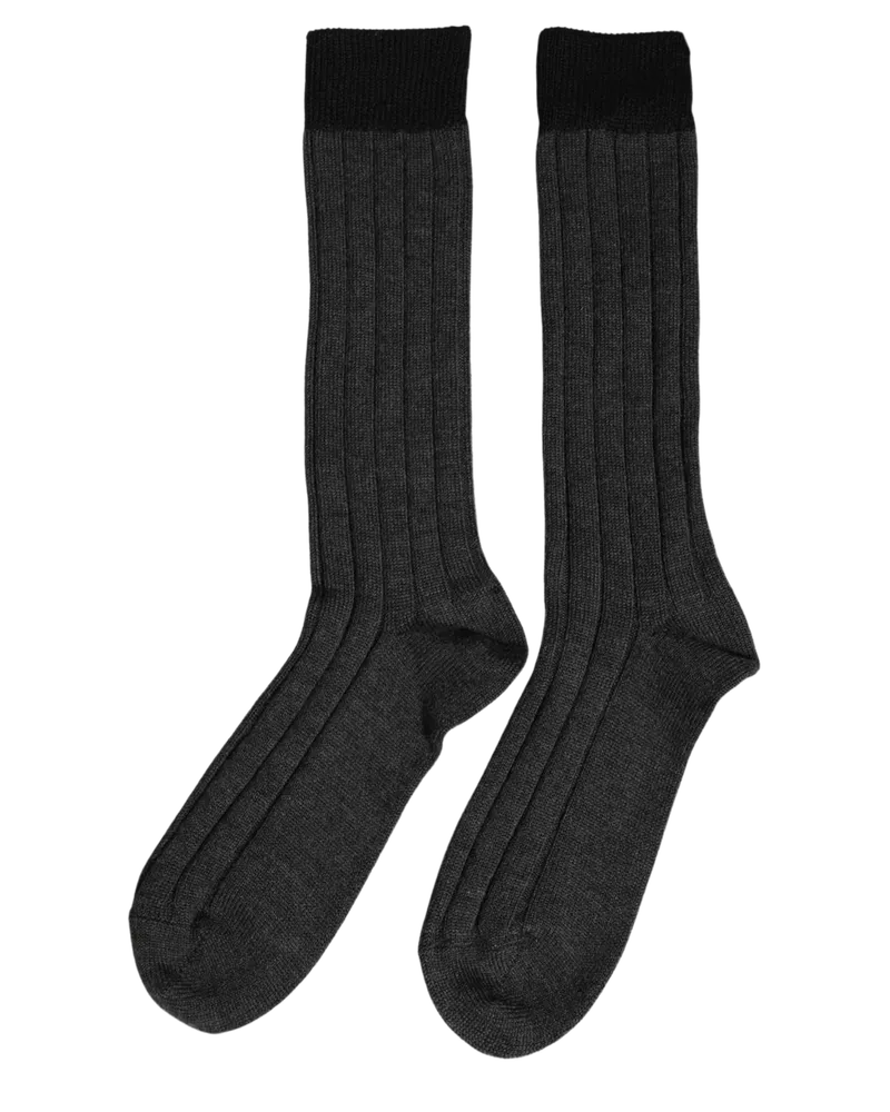 Dolce & Gabbana Women's Dark Gray Wool Logo Calf Long Ribbed Accessory Socks Acrylic Alpaca Clothing Gray