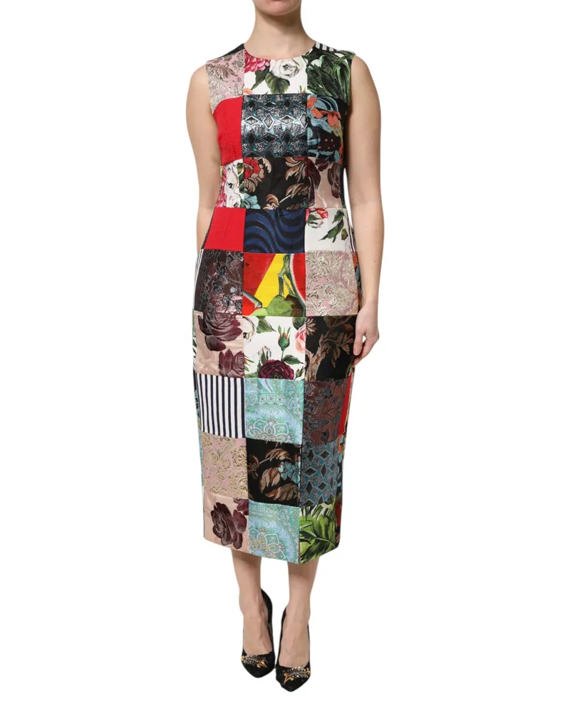 Dolce & Gabbana Women's Multicolor Patchwork Sleeveless Sheath Dress Multicolor
