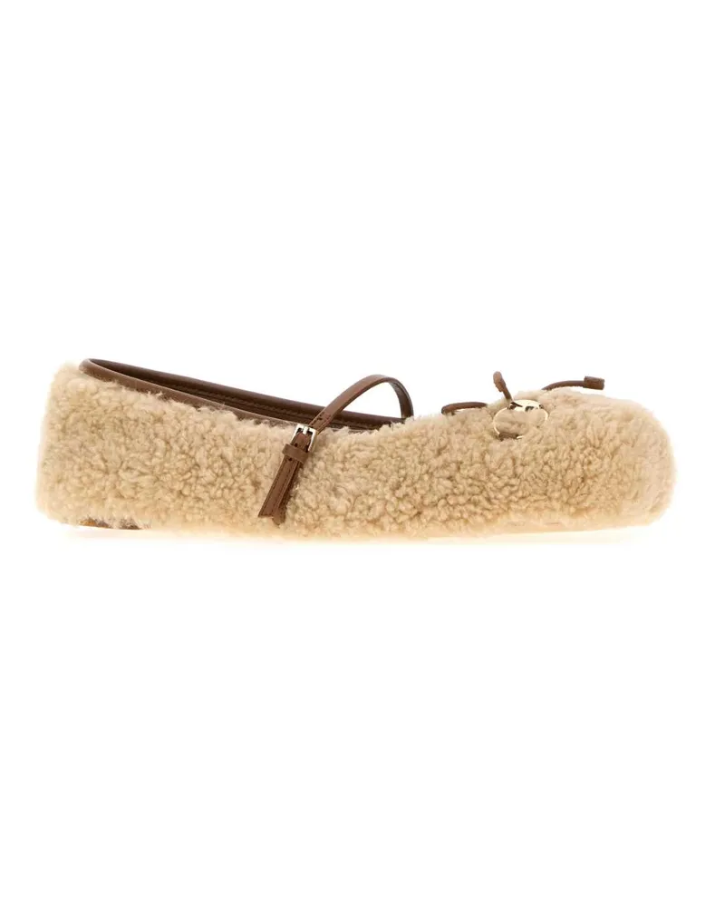 Gucci Women's Beige Shearling Ballerinas 9546 Ballerine Flat Shoes Beige
