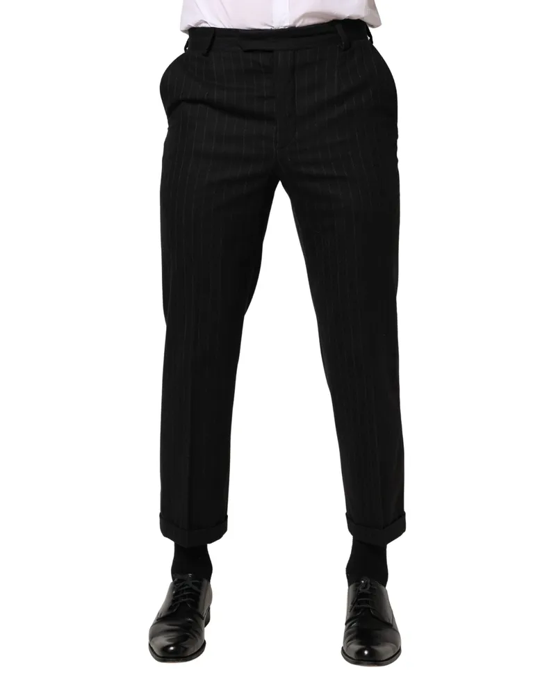Dolce & Gabbana Pinstriped Virgin Wool Trousers — Black Black