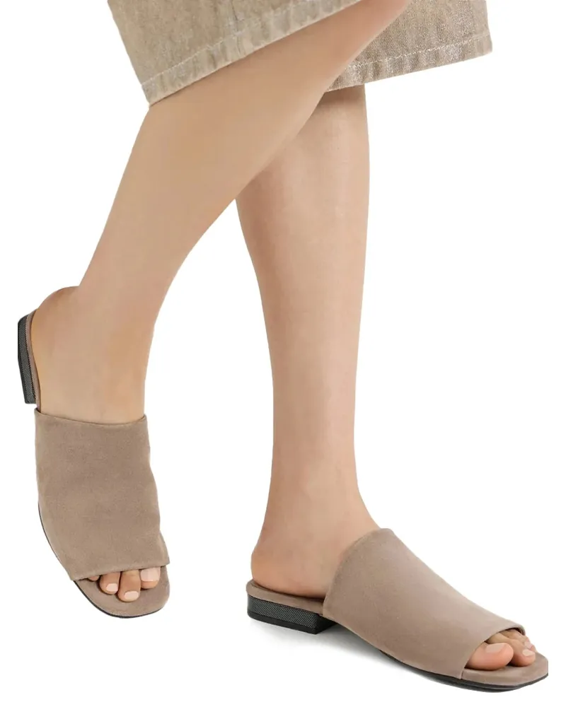 Brunello Cucinelli Suede Mule — Beige Beige