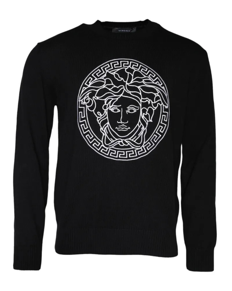 Versace Men's Medusa Embroidery Crew Neck Sweater Black Cotton Black