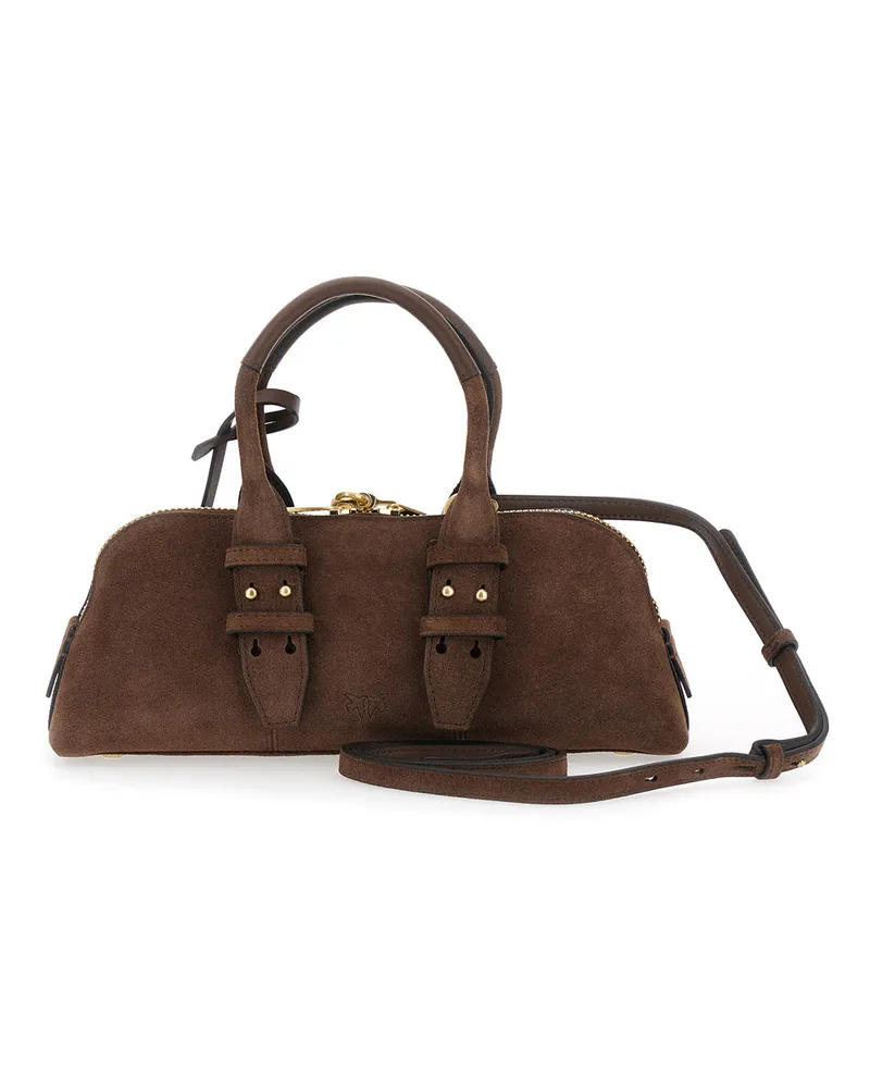 Pinko Structured Leather Top Handle Bag — Brown Brown