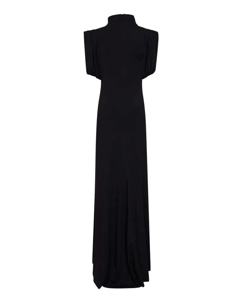 Thierry Mugler Draped Funnel-Neck Maxi Dress — Black Black