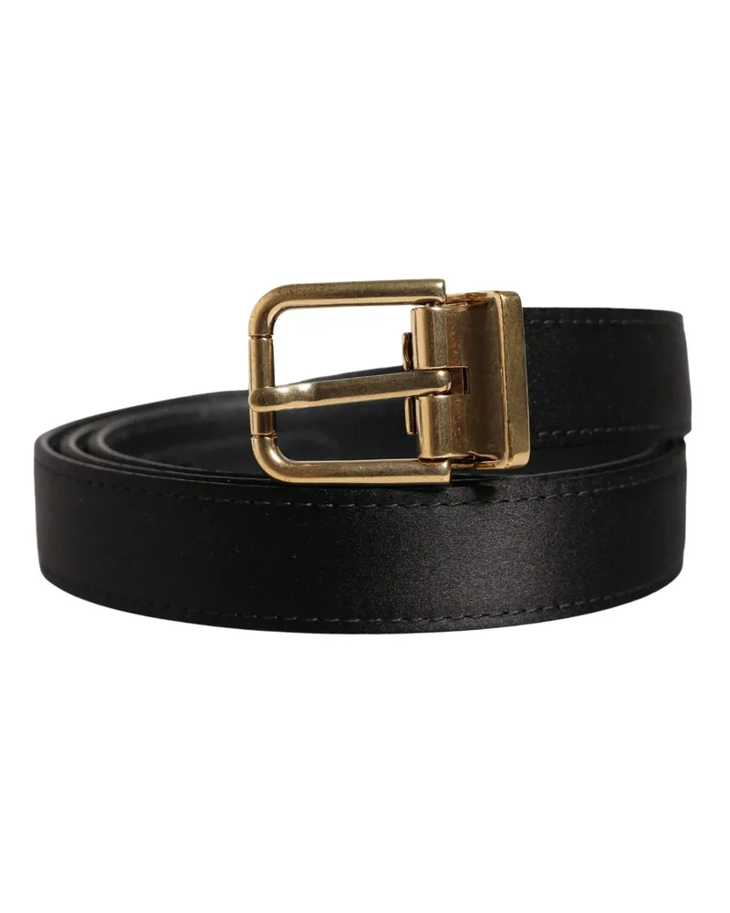 Dolce & Gabbana Men Black Classic Viscose Metal Buckle Belt Calf Leather Black