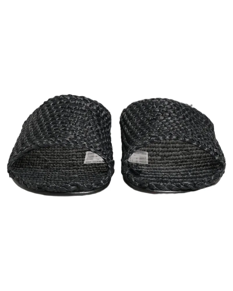 Dolce & Gabbana Men's Black Straw Raffia Slides Sandals Flats Shoes Black