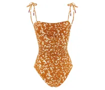 Floral Print Off-Shoulder Swimsuit — Caramel
