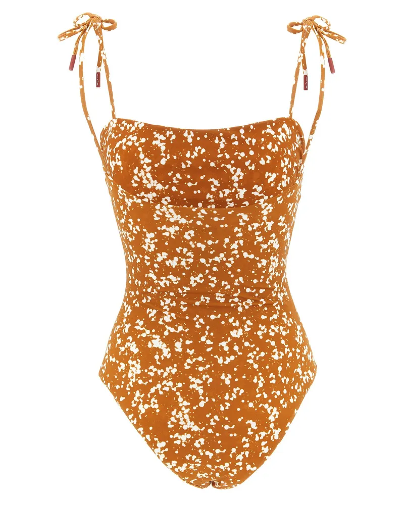 Kiton Floral Print Off-Shoulder Swimsuit — Caramel Caramel