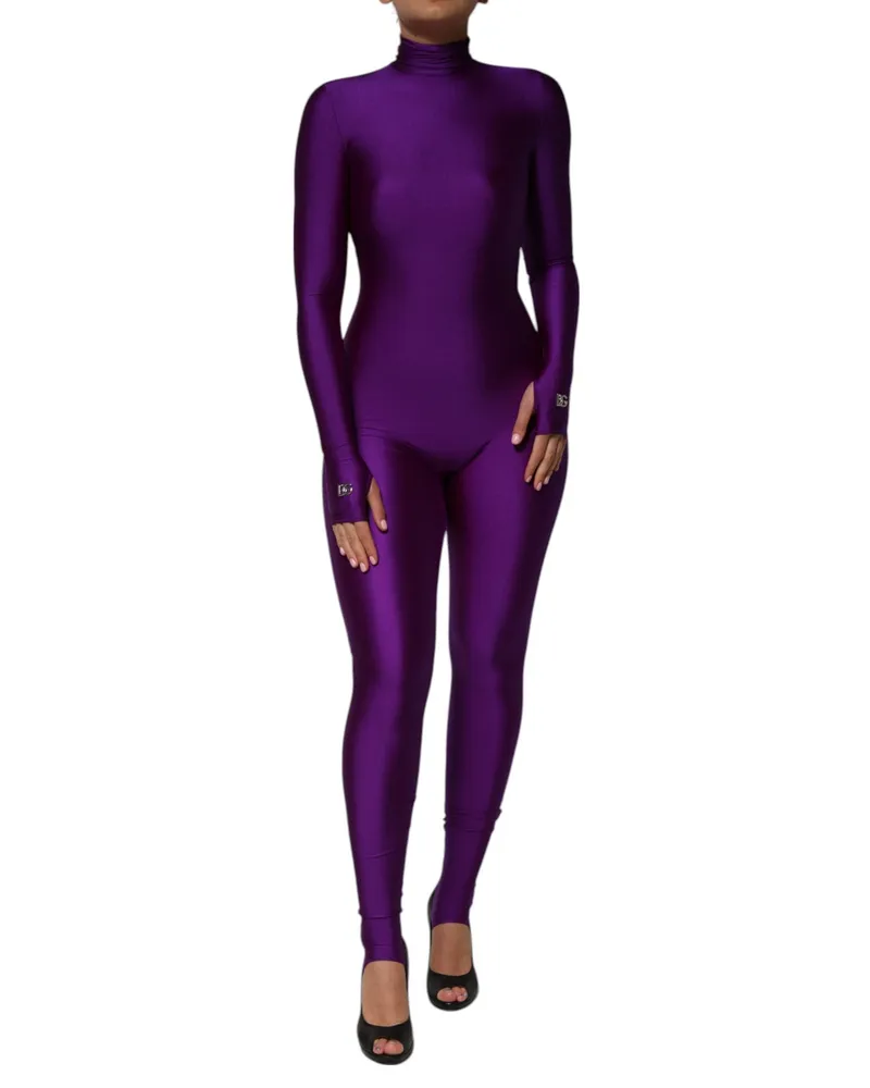 Dolce & Gabbana Women Purple Nylon Turtleneck Bodycon Jumpsuit Dress Elastane Purple