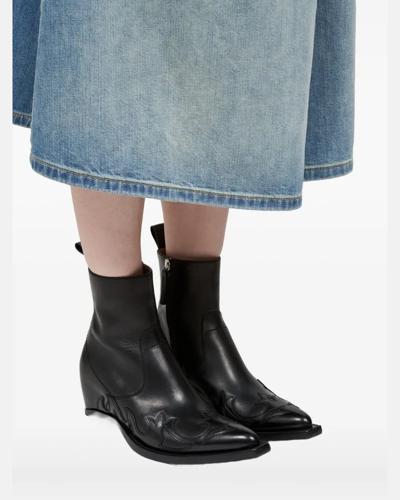 Maison Margiela Western-Embroidered Leather Boot — Black Black