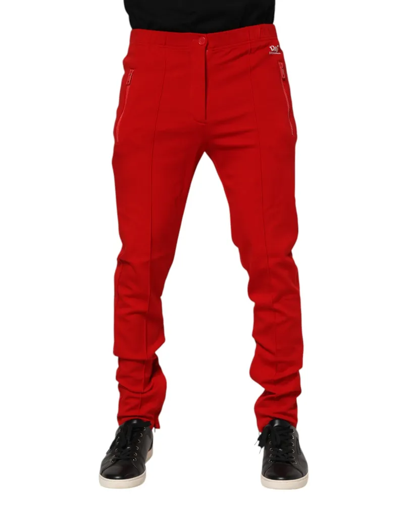 Dolce & Gabbana Red Viscose Logo Jogger Men Sweatpants Pants Nylon Elastane Red