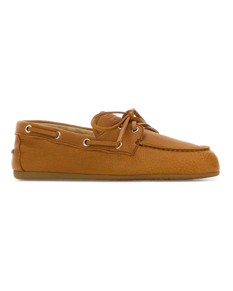 Miu Miu Women's Orange Leather Loafers Ambra Mocassini Orange