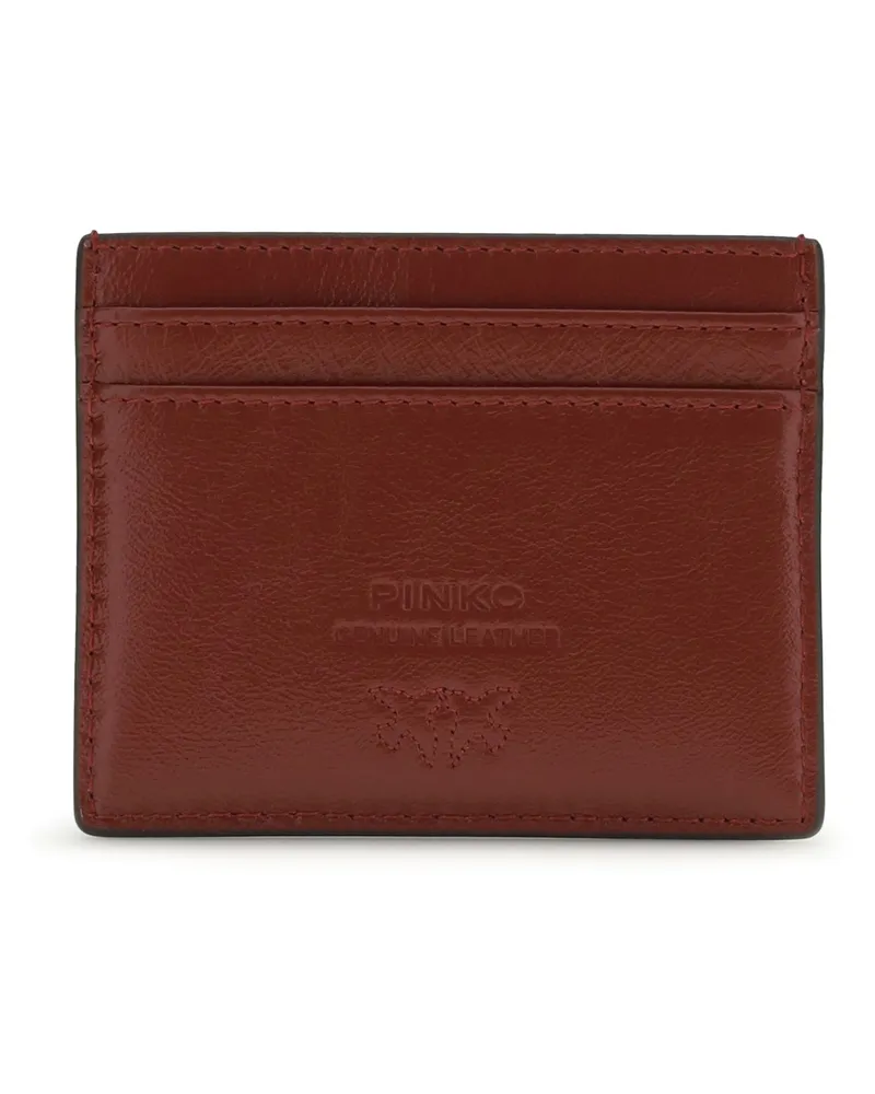 Pinko Women's Shiny Leather Card Holder Rosso Scuro-Gold Mordore Calf Bos Taurus Wallet Mordore Red