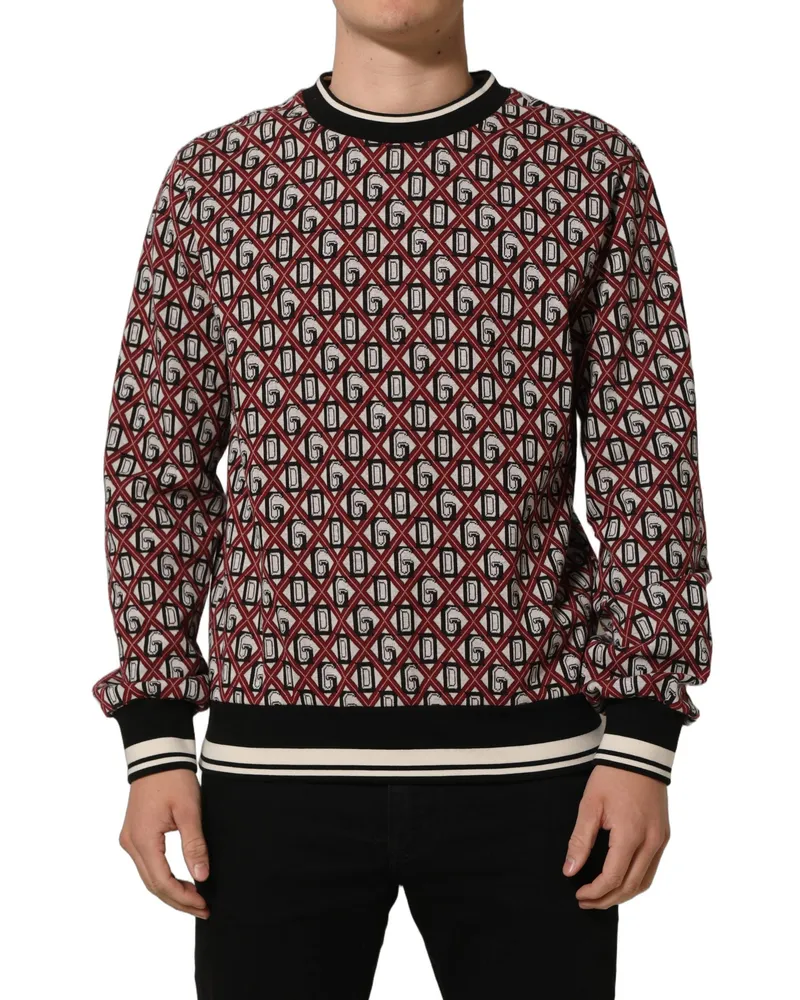 Dolce & Gabbana Men's Red Logo Cotton Jacquard Sweatshirt Sweater Polyester Elastane Clothing Red