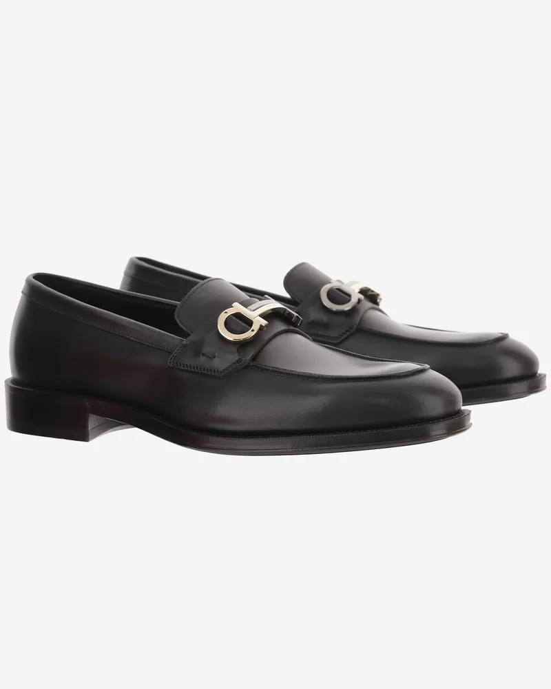 Ferragamo Men's Leather Loafers Black Calf Black