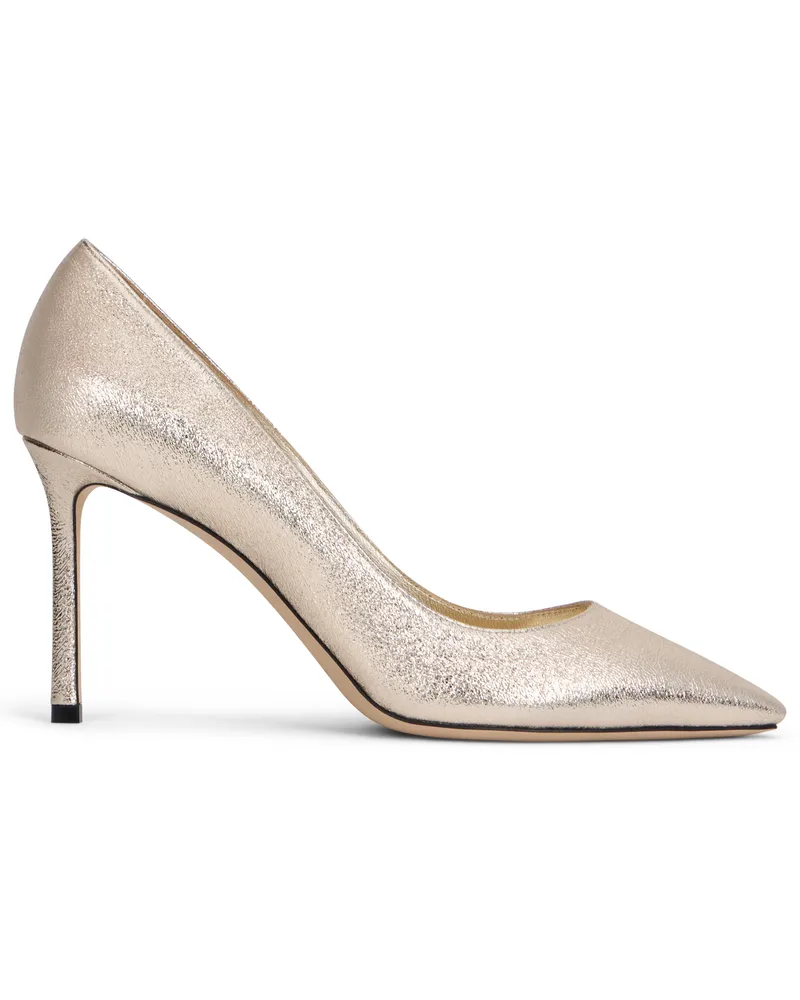 Jimmy Choo Women's Pumps Romy 85 Platinum Calfskin High Heel Shoes Gold