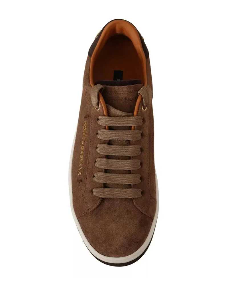 Dolce & Gabbana Brown Suede Logo Low Top Sneakers Men Shoes Leather Brown
