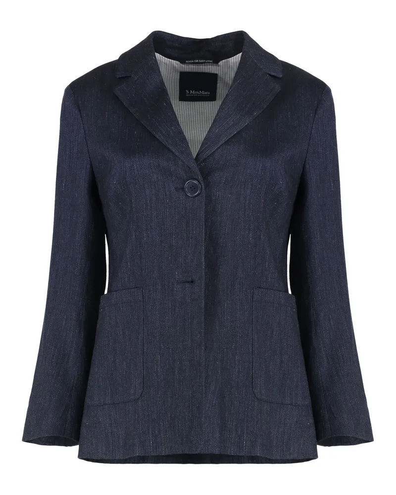 Max Mara Women's Blazer Derna Linen Navy Blue Blazers Jacket Navy