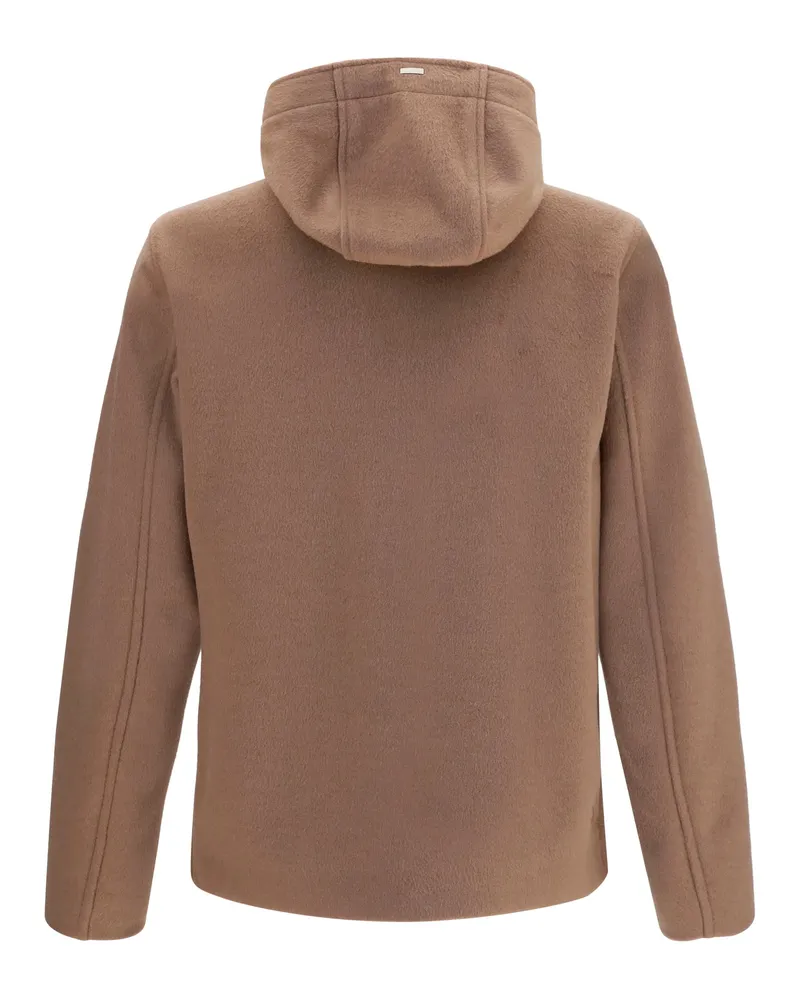 Herno Hooded Button-Front Jacket — Brown Brown