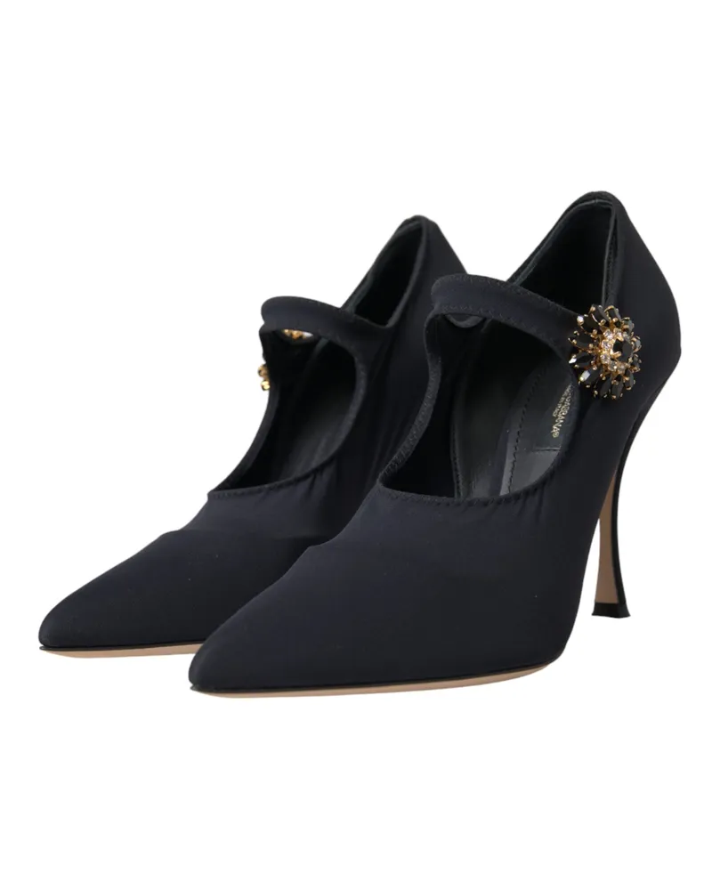 Dolce & Gabbana Women's Black Mary Jane Jersey Crystal Pumps Shoes Nylon Elastane Black