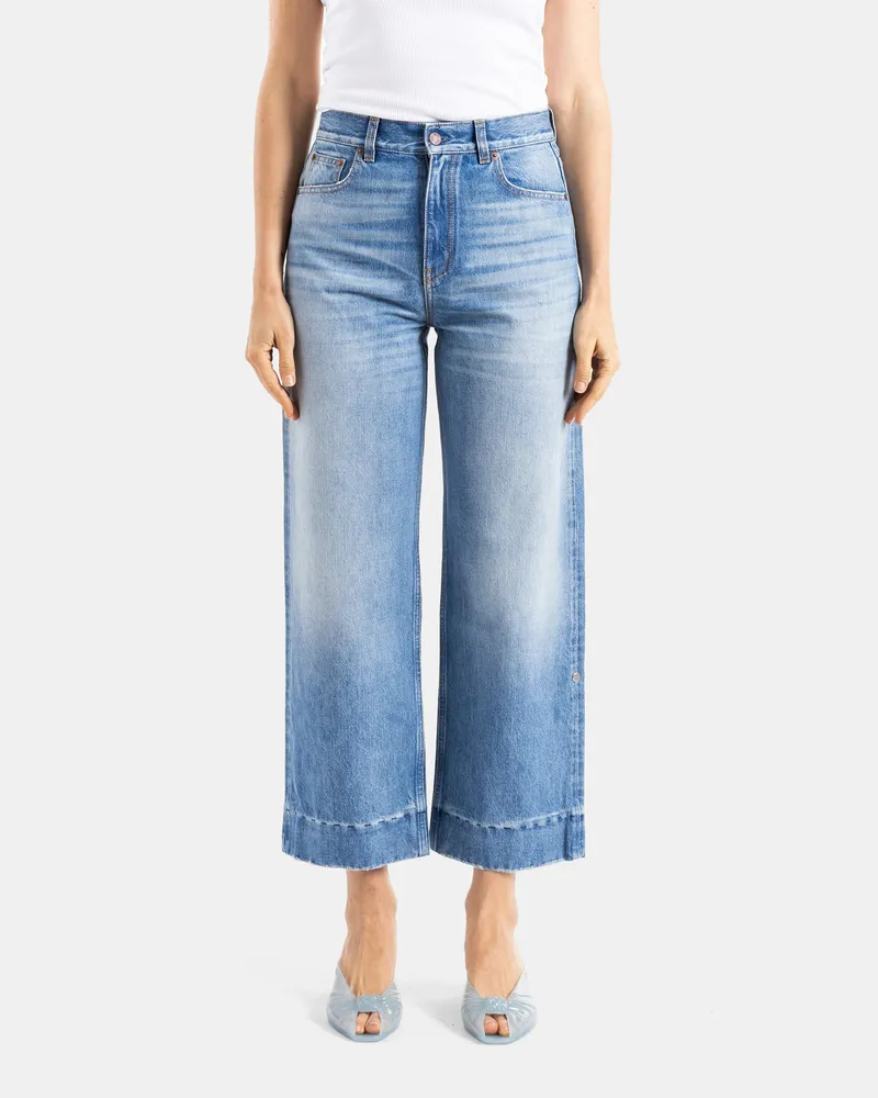 Chloé Women's Wide-Leg Short-Waisted Stone-Washed Denim Jeans Blue Blue