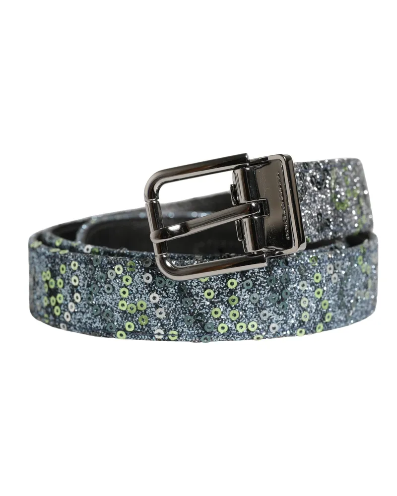 Dolce & Gabbana Men Multicolor Sequin Silver Metal Buckle Belt Cotton Pe Polyester Calf Multicolor