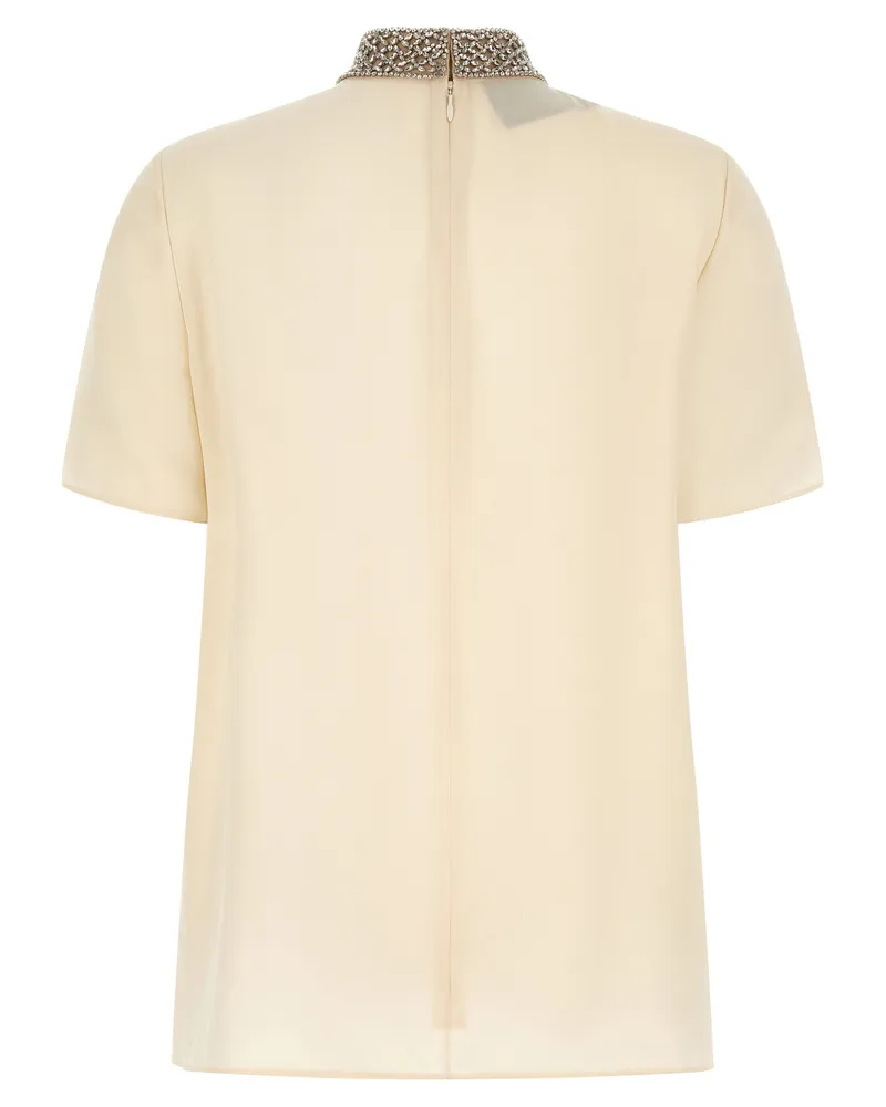 Valentino Garavani Crystal-Embellished Collar Blouse — Cream Cream