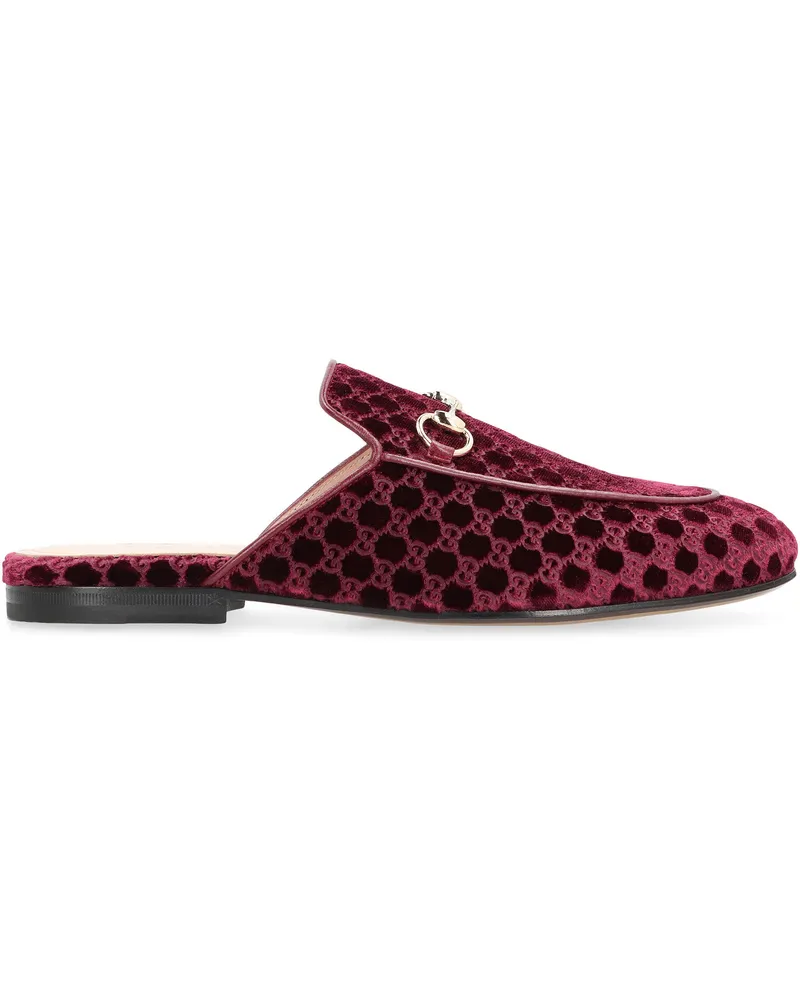 Gucci Women's Slipper Princetown Velvet Burgundy Virgin Wool Slippers Flat Shoes 