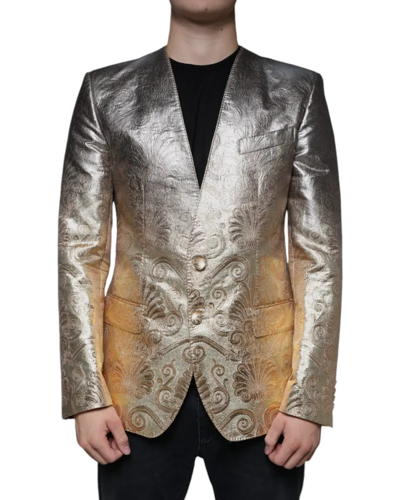 Dolce & Gabbana Men's Gold Jacquard Single Breasted Dress Blazer Polyester Film Fiber Silk Gold