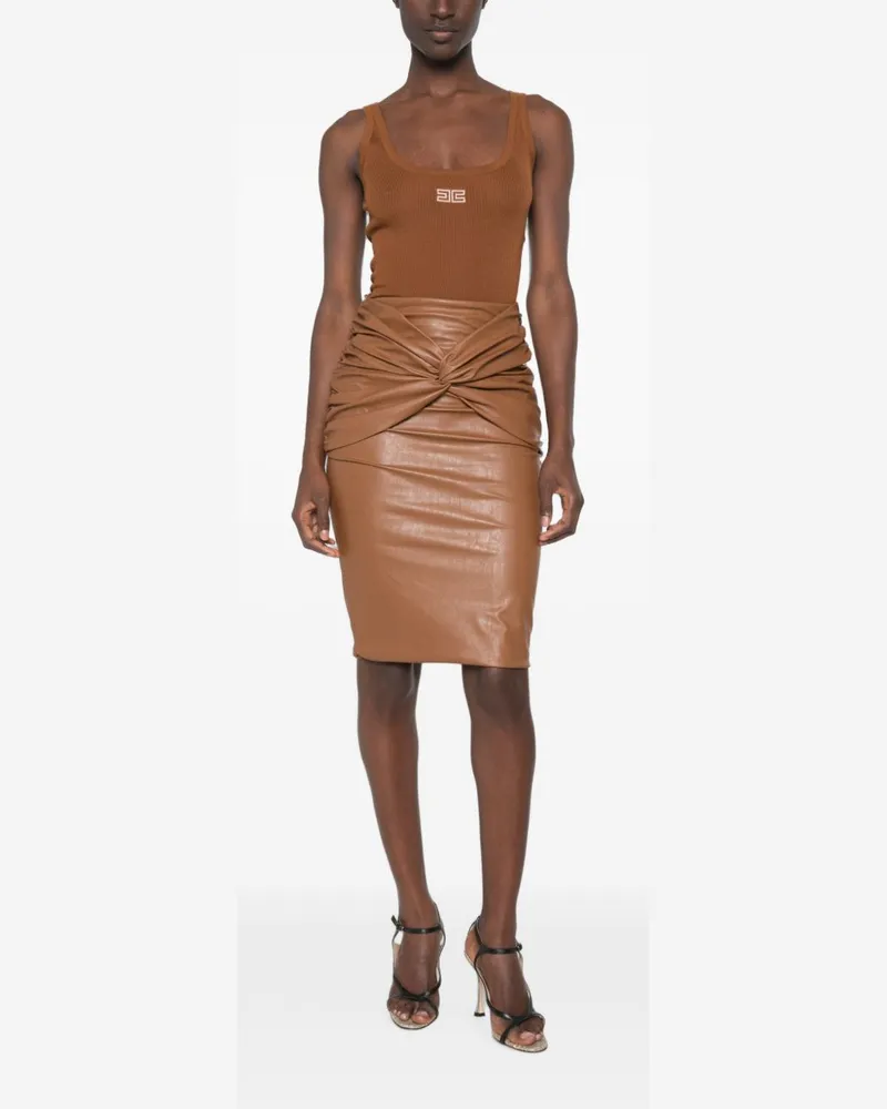 Elisabetta Franchi Faux-Leather Twist Skirt — Caramel Caramel