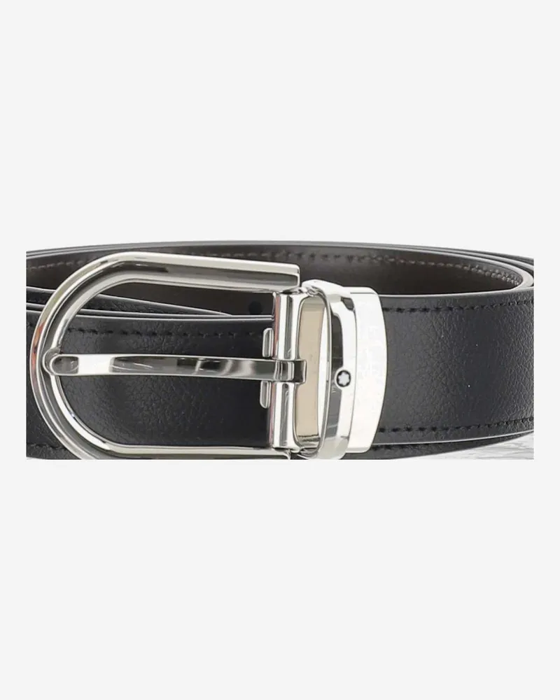 Montblanc Men's Leather Belt, Reversible Black Black