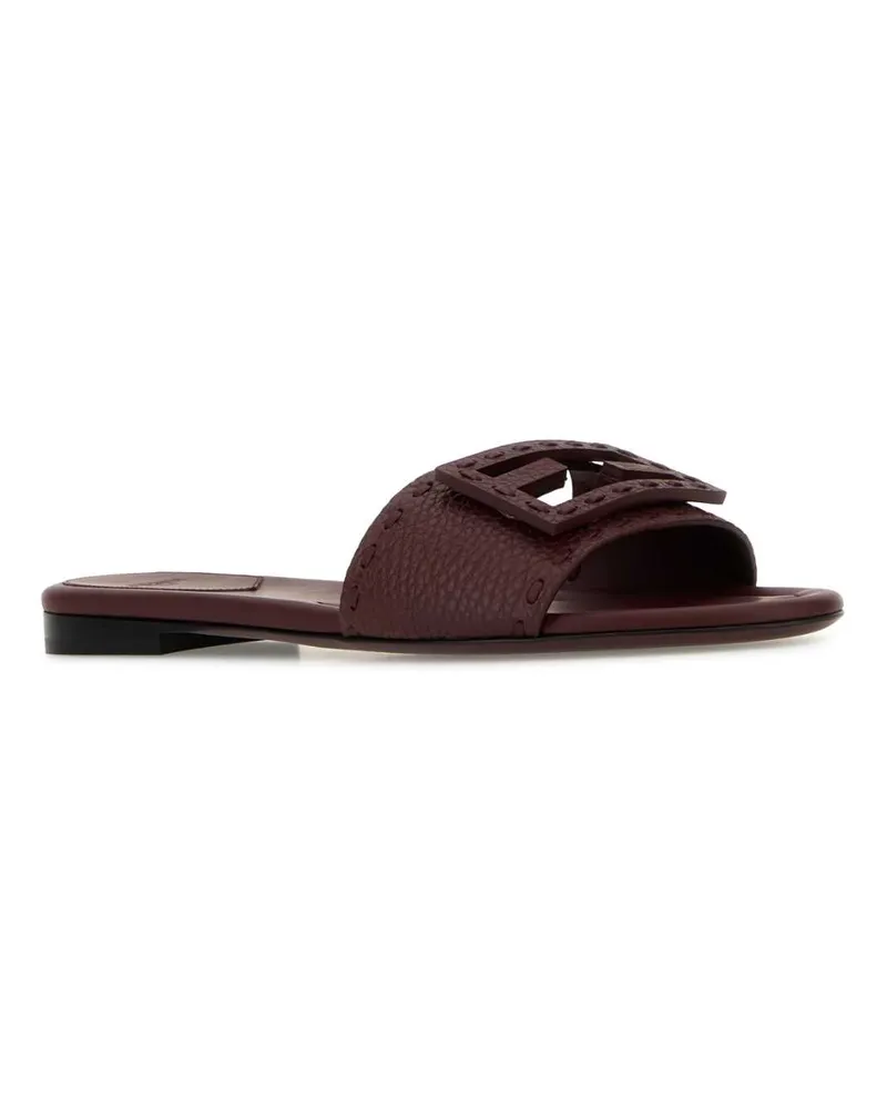 Fendi Women's Slide Vit.bott+ff Vitel.c-Infi Bordeaux+bordea Bord Leather Slippers Flat Shoes Burgundy