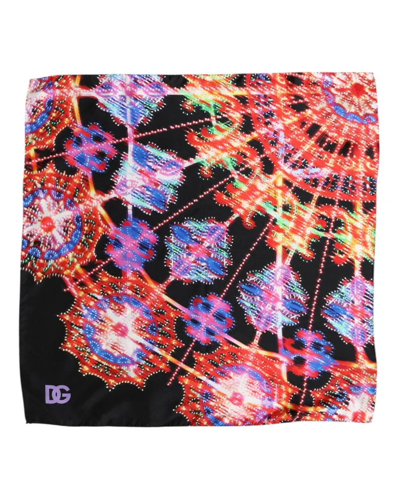 Dolce & Gabbana Men's Black Multicolor Print Square Foulard Scarf Silk Black