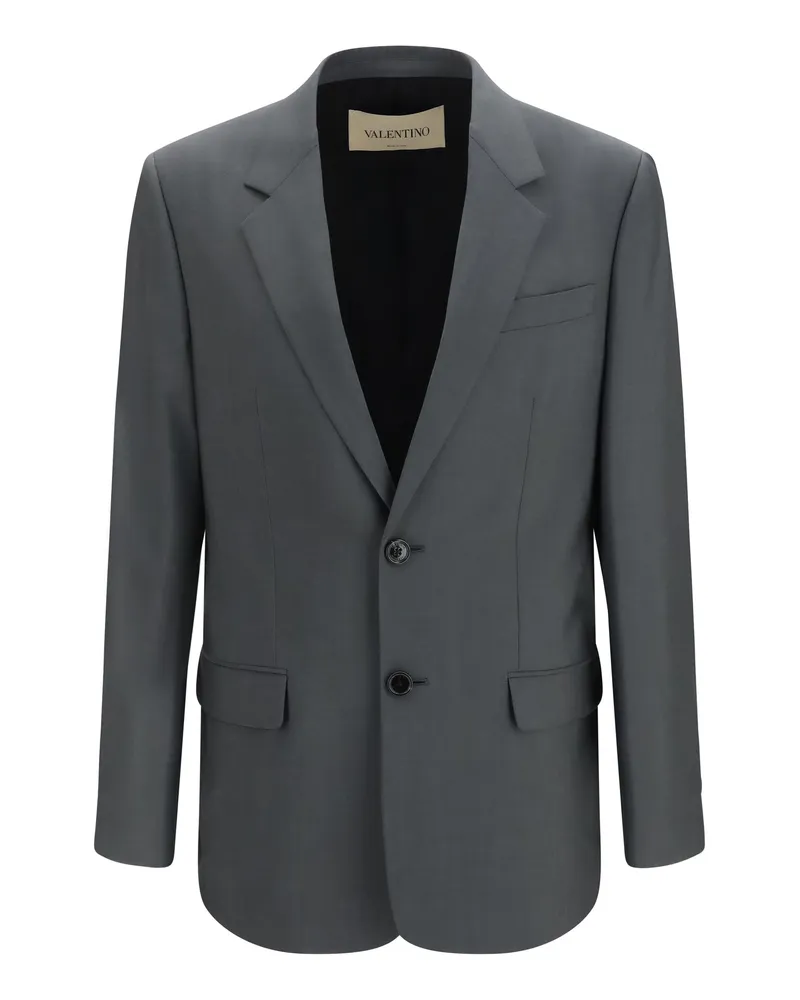 Valentino Garavani Men's Jacket Single-Breasted Wool-Mohair Grey Merino Wool Gray