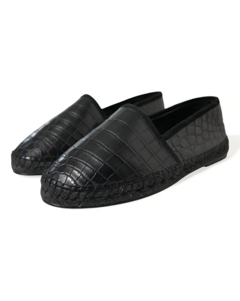 Dolce & Gabbana Men's Black Exotic Leather Espadrilles Slip On Shoes Black
