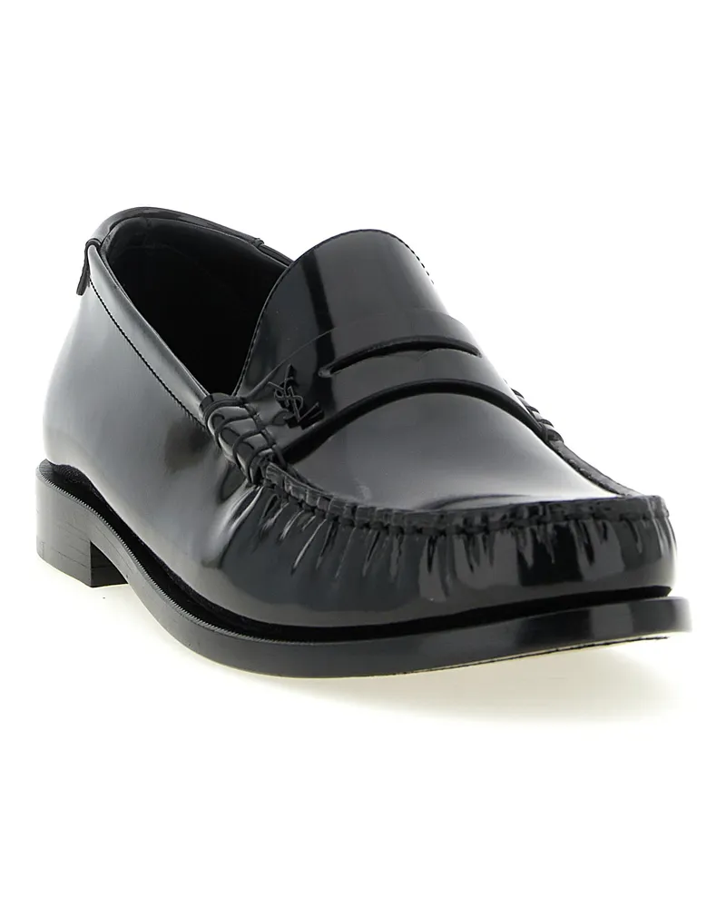 Saint Laurent Men's Black Calfskin Slip-On Loafers Black