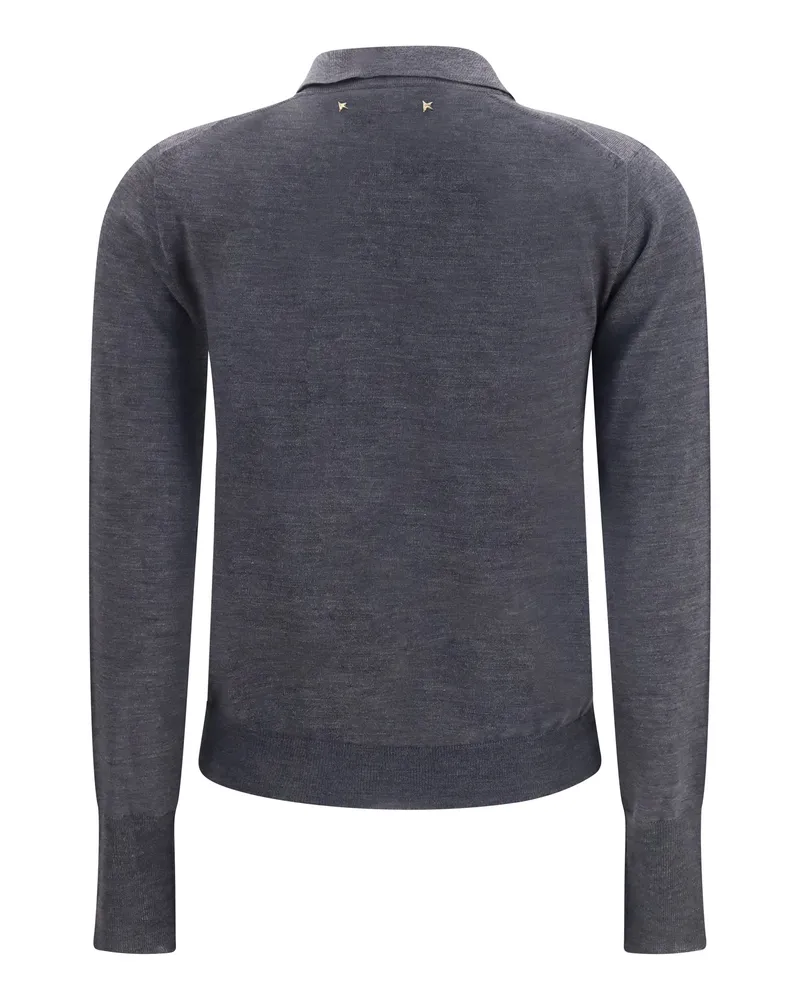 Golden Goose Women's Long Sleeve Merino Wool Polo Anthracite Ovis Aries Knitwear Sweater Gray