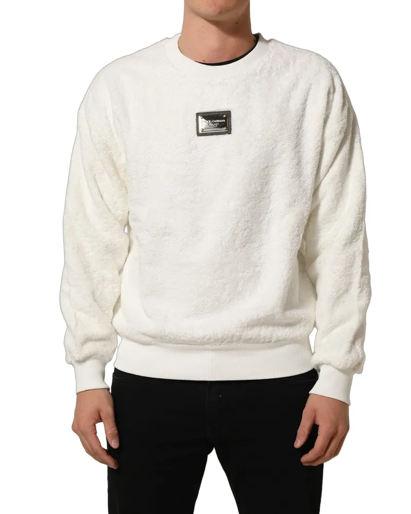 Dolce & Gabbana Men's White Logoplaque Crewneck Sweatshirt Sweater Cotton Clothing White