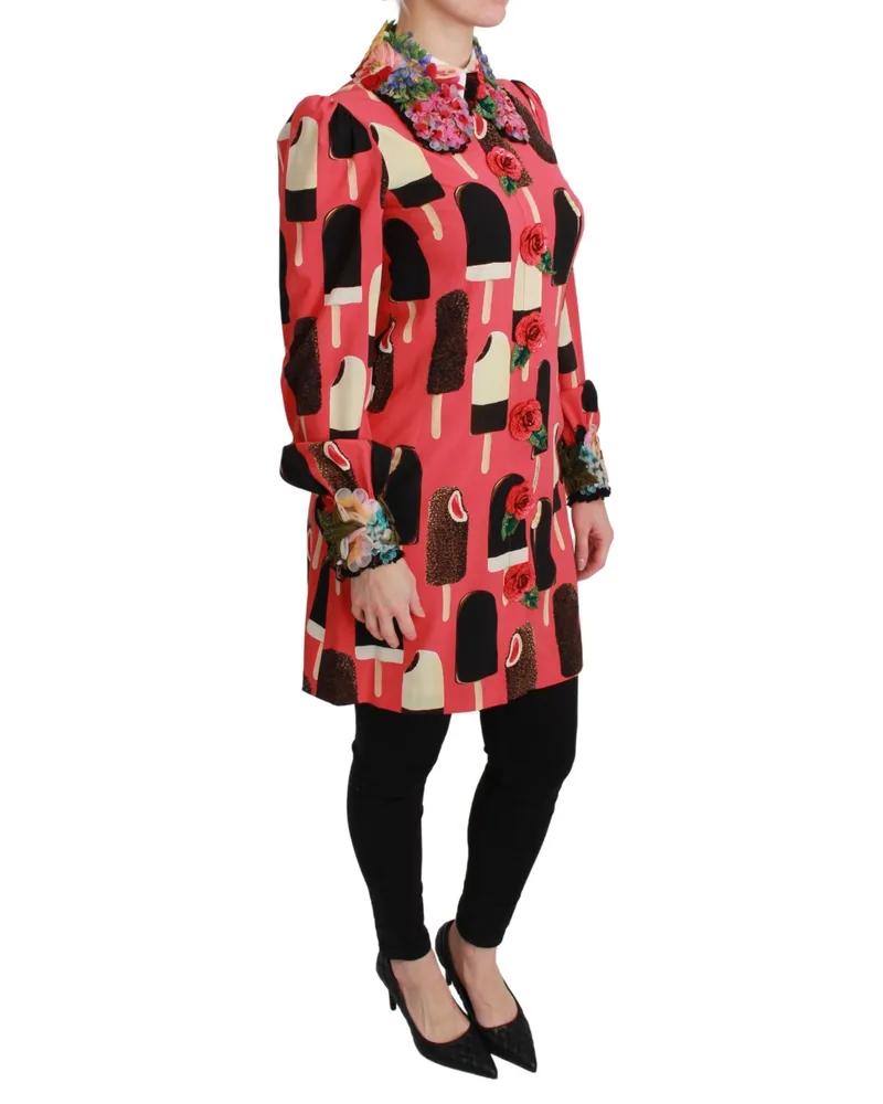 Dolce & Gabbana Women's Pink Ice Cream Roses Sequined Dress Silk Pink