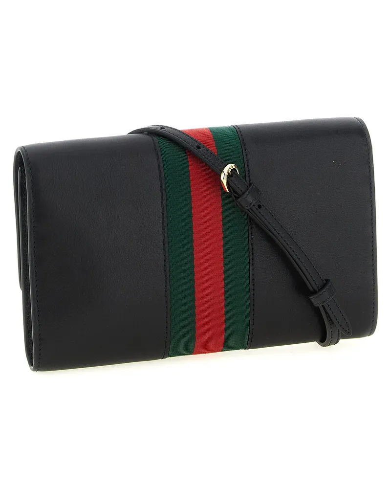 Gucci Web-Striped Leather Wallet — Black Black
