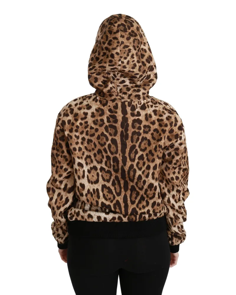 Dolce & Gabbana Hooded Studded Leopard Print Sweatshirt — Brown Brown