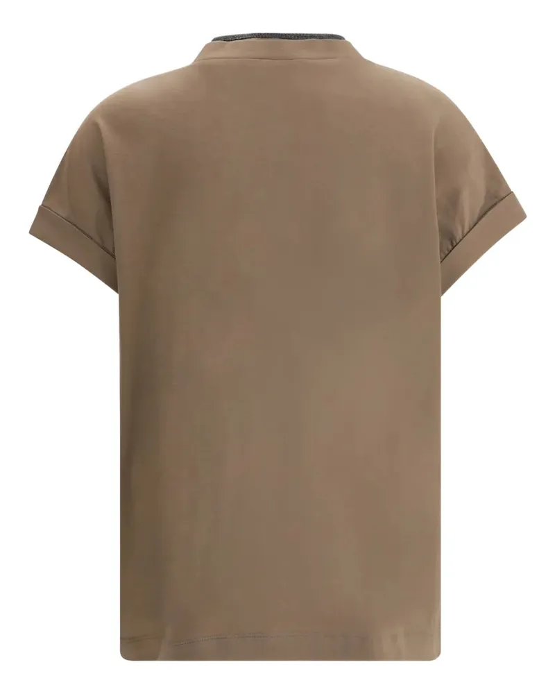Brunello Cucinelli Women V-Neck Short-Sleeve Top Aw25 W Khaki